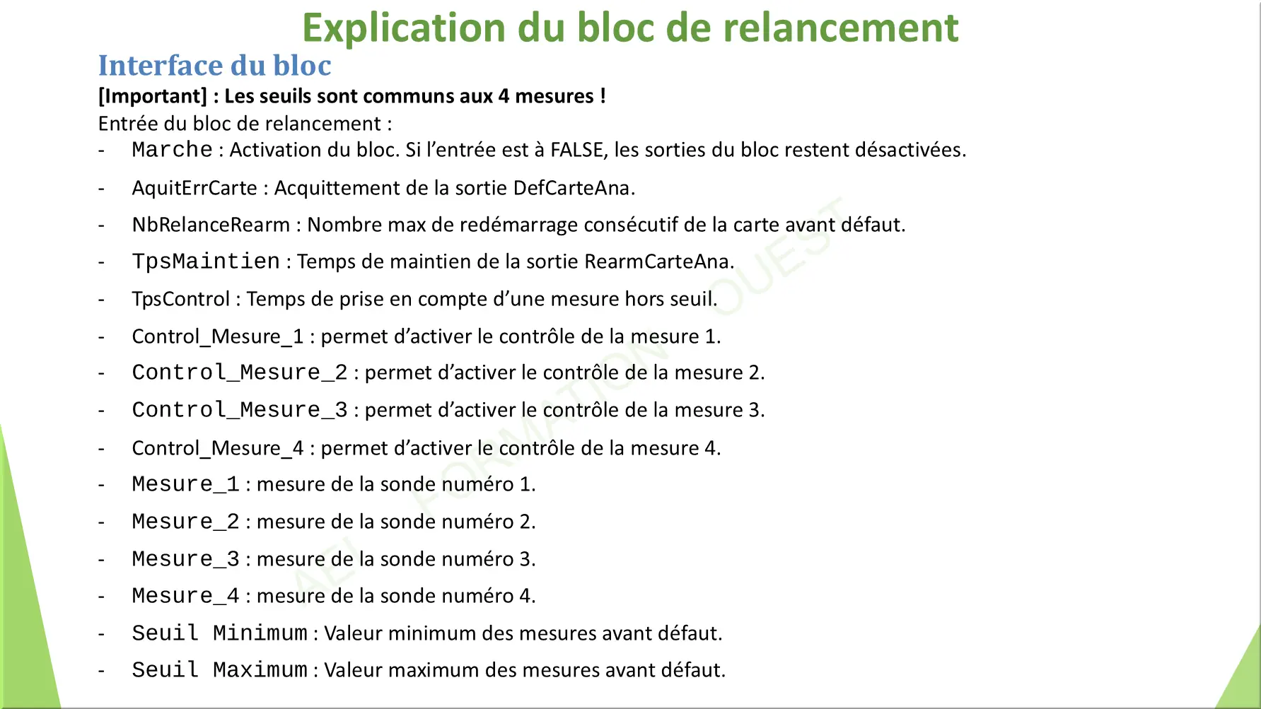 Explication du bloc de relancement